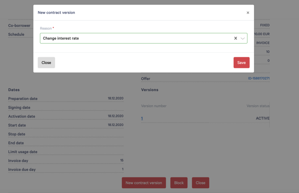 Screenshot showing how to change interest rates on Tuum.