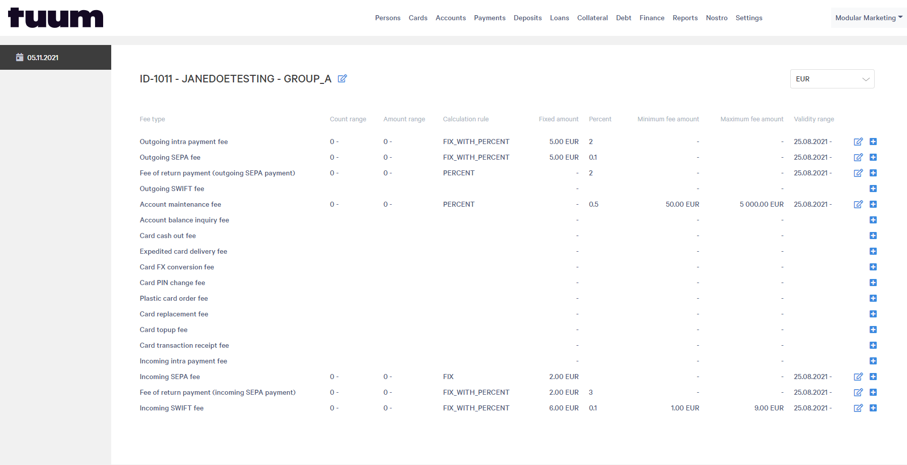 Tuum platform configurable pricing options